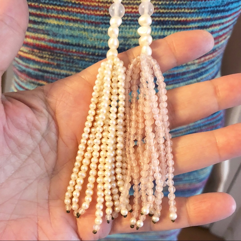 Stunning freshwater pearls rose quarts lariat - Picture 3 of 8